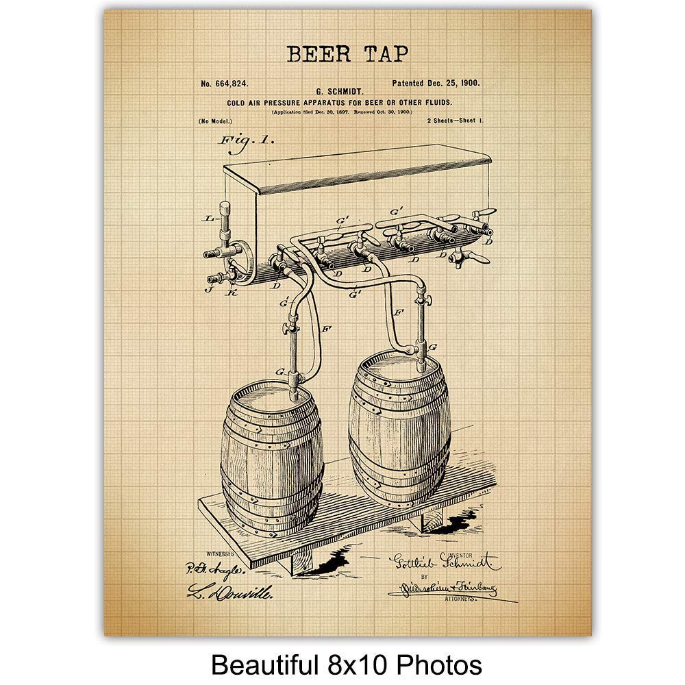 Beer Brewing Patent Art Prints - Vintage Wall Art Poster Set - Chic Modern Home Decor for Den, Kitchen, Man Cave, Office - Great Gift for Men, Home Brewing,Brew, Brewer Fans - 8x10 Photo - Unframed