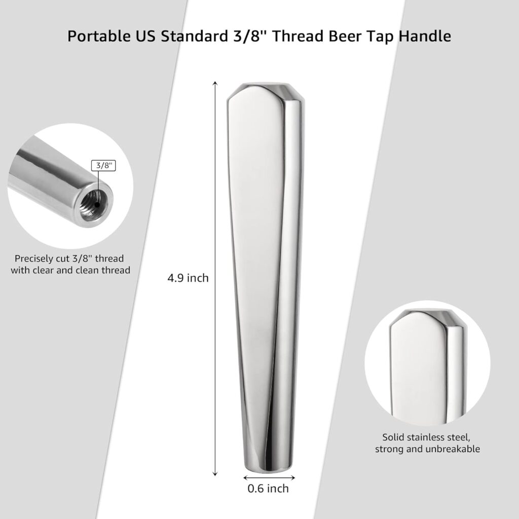 Beer Tap Handles, 2 PCS Commercial 304 Stainless Steel Draft Beer Keg Tap Handle Beer Faucet Handle for Standard American 3/8 Thread Home Brewing Stout Nitro Beer Tower Shank Ball Lock Faucet