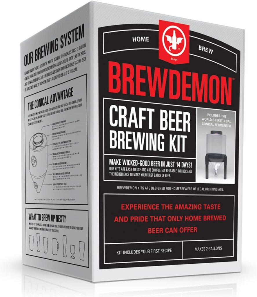 BrewDemon Craft Beer Brewing Kit Extra with Bottles - Conical Fermenter Eliminates Sediment and Makes Great Tasting Home Made Beer