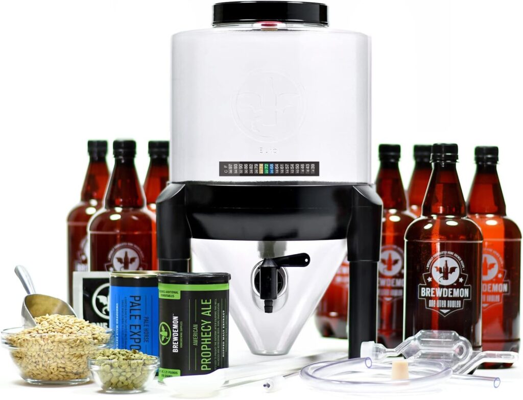BrewDemon Craft Beer Brewing Kit Pro with Bottles - Conical Fermenter Eliminates Sediment and Makes Great Tasting Home Made Beer