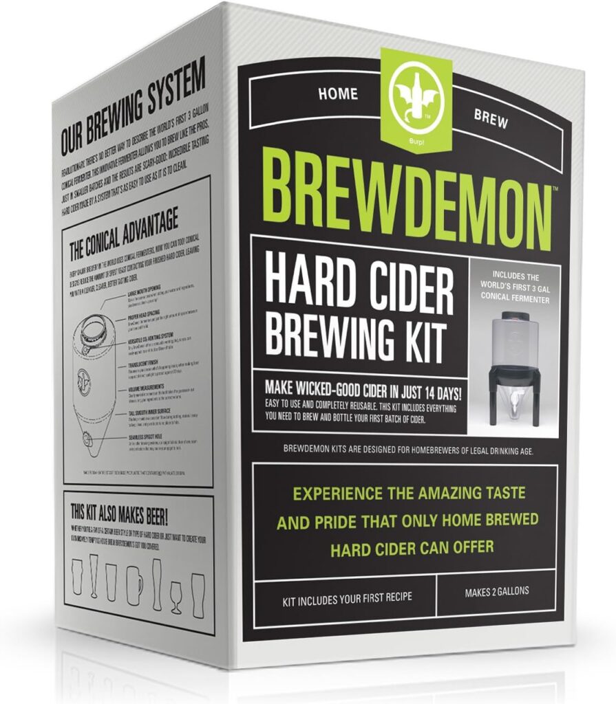 BrewDemon Hard Cider Kit Plus by Demon Brewing Company - Conical Fermenter Eliminates Sediment and Makes Wicked-Good Home Made Cider - 2 gallon hard cider kit