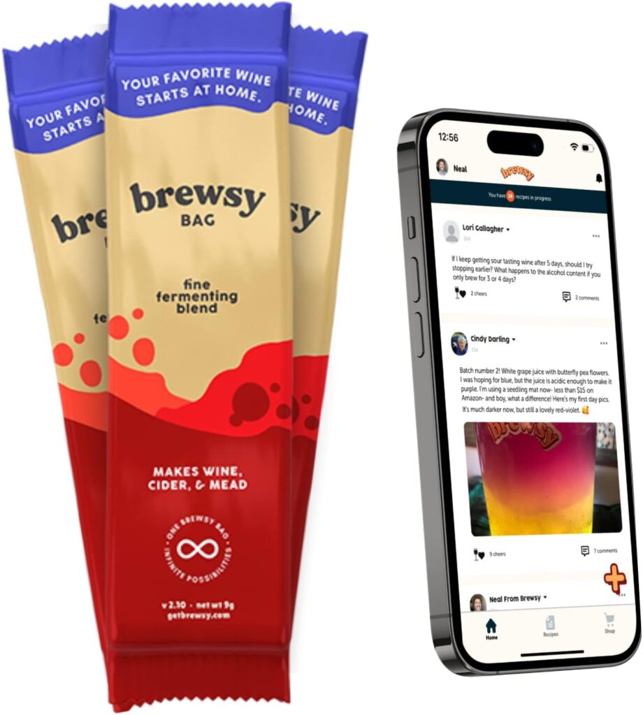 Brewsy Failproof App-Enabled Wine Yeast - 7 Ingredient Blend - Fastest Tastiest Wine Possible for Wine, Mead, Cider… (0.32 Ounce (Pack of 3)