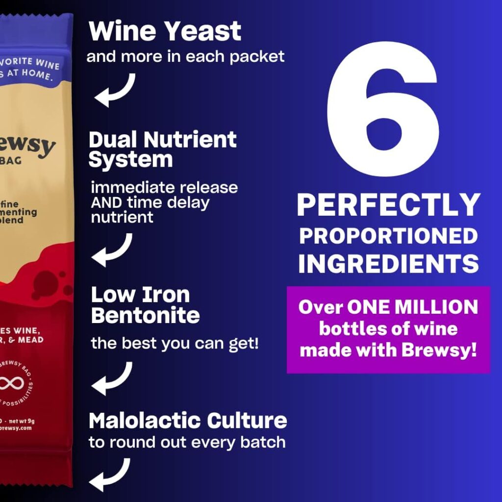 Brewsy Failproof App-Enabled Wine Yeast - 7 Ingredient Blend - Fastest Tastiest Wine Possible for Wine, Mead, Cider… (0.32 Ounce (Pack of 3)