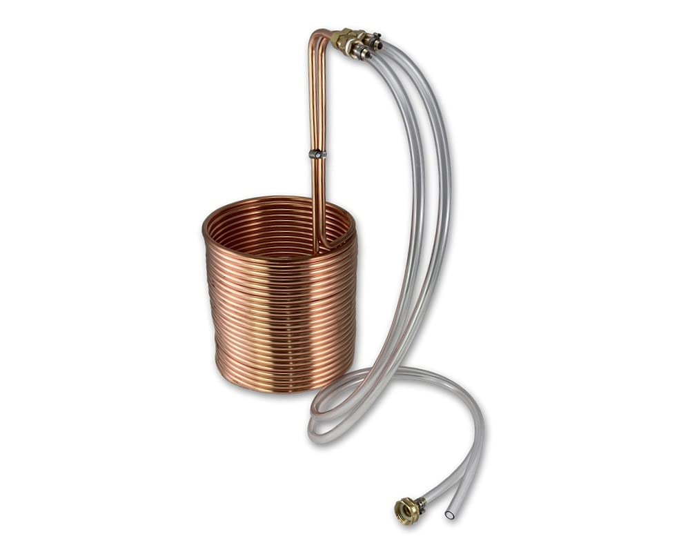 Coldbreak Homebrew 9-15 Gallon Batch Copper Immersion Wort Chiller, X-Large, 3/8” x 60 Pure Copper, Leak Free Compression Barbs, Tubing and Garden Hose Fitting, USA Made