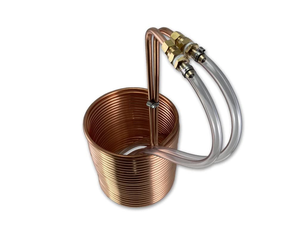 Coldbreak Homebrew 9-15 Gallon Batch Copper Immersion Wort Chiller, X-Large, 3/8” x 60 Pure Copper, Leak Free Compression Barbs, Tubing and Garden Hose Fitting, USA Made