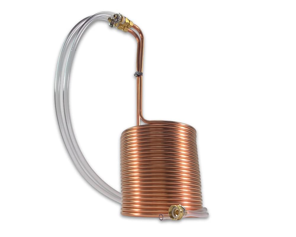 Coldbreak Homebrew 9-15 Gallon Batch Copper Immersion Wort Chiller, X-Large, 3/8” x 60 Pure Copper, Leak Free Compression Barbs, Tubing and Garden Hose Fitting, USA Made