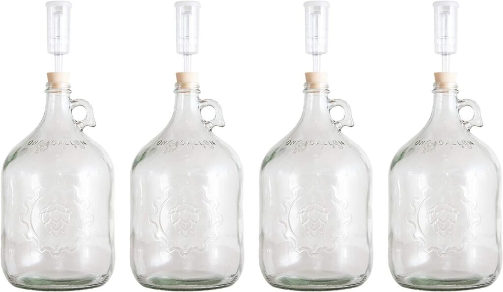Fermentation Jug 1-pack - For Home Brewing - Includes 1 Gallon Glass Fermenter Jugs, Airlocks, and Silicone Stopper