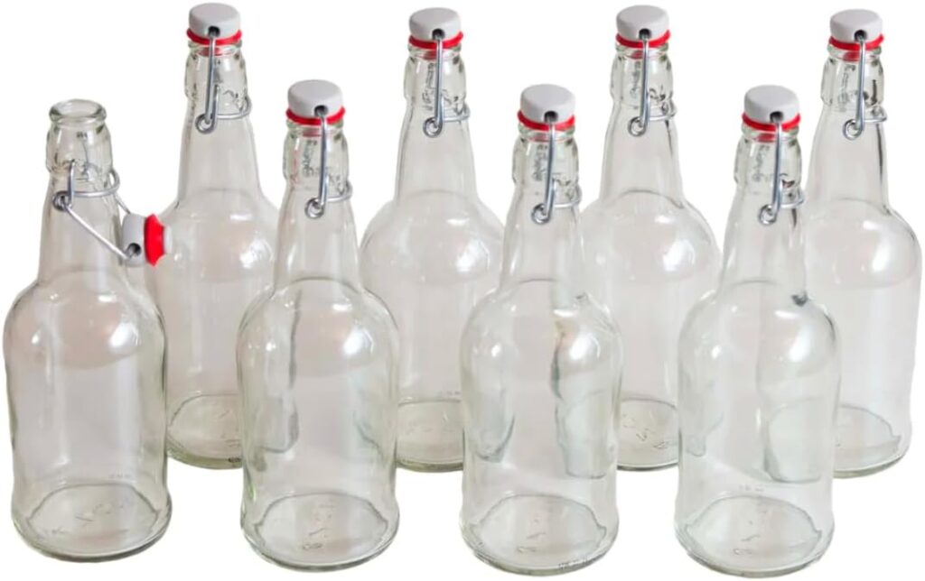 Flip Top Beer Bottles - Carbonate  Condition Home Brew - For Mead, Kombucha, Beer, Hard Cider  More - Resealable  Reusable - 8 Pack of 16 oz Bottles - Clear