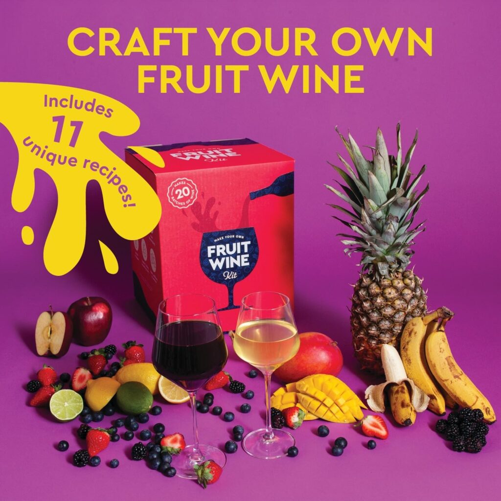 Fruit Wine Making Kit - Easy for Beginners - At Home Wine Making Kit - Includes Ingredients  Reusable Equipment - Use Any Fresh, Frozen or Fruit Juice - Makes Up to 20 1-gallon Batches