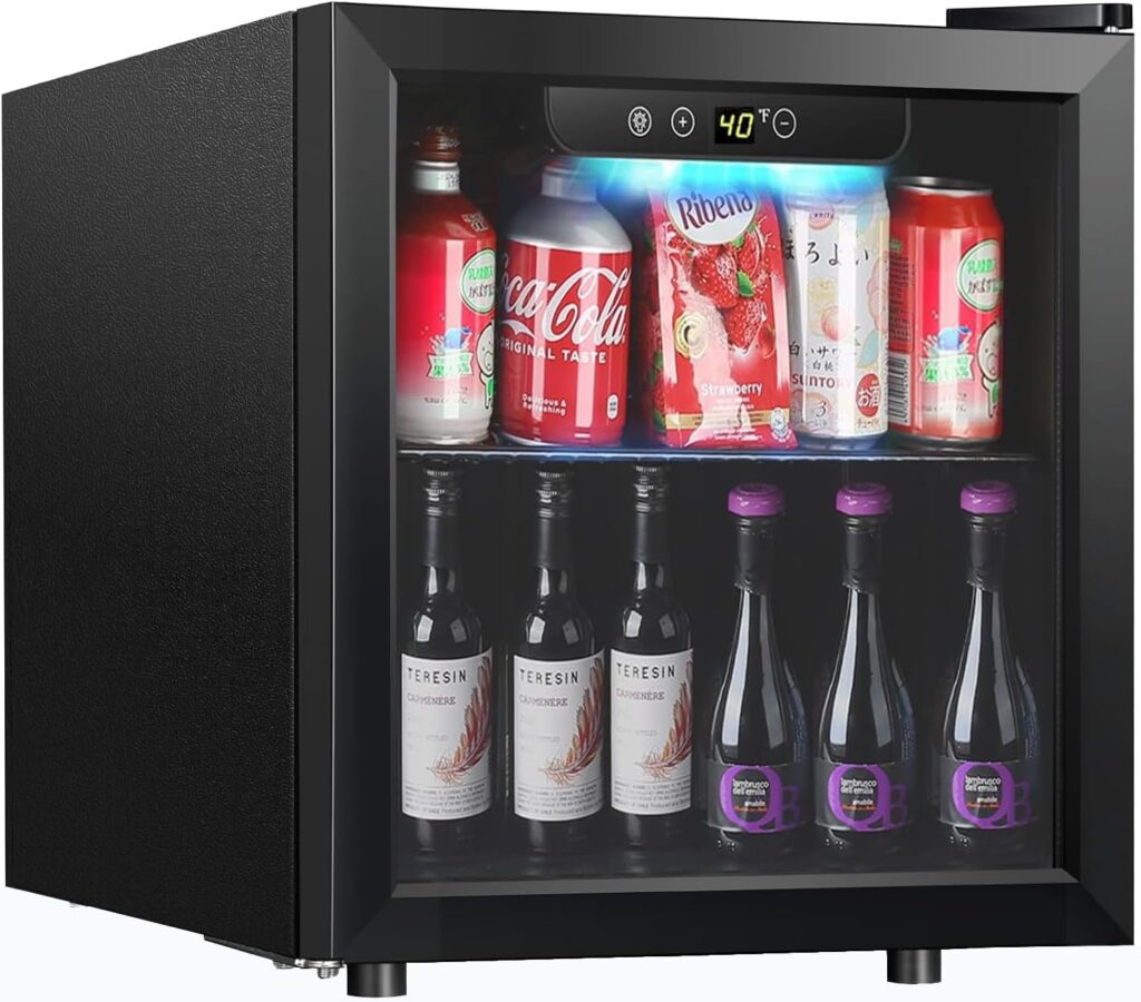 Kndko Beverage Refrigerator and Cooler, Mini Fridge 130 Can, Little Cooler with Digital Display 32~61℉, Small Refrigerator with 4 Shelves for Home Office, Bedroom, Garage, Game Room,3.2 Cu.Ft