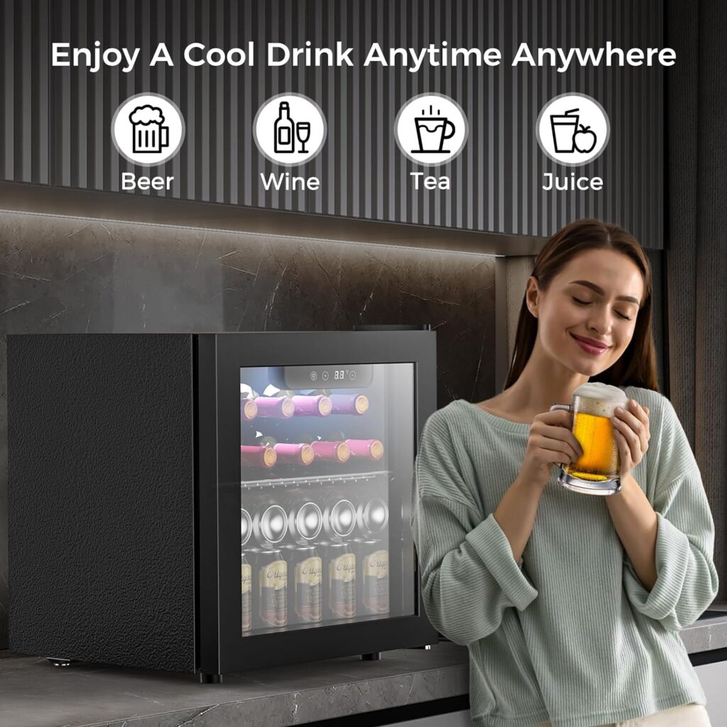 Kndko Beverage Refrigerator and Cooler, Mini Fridge 130 Can, Little Cooler with Digital Display 32~61℉, Small Refrigerator with 4 Shelves for Home Office, Bedroom, Garage, Game Room,3.2 Cu.Ft