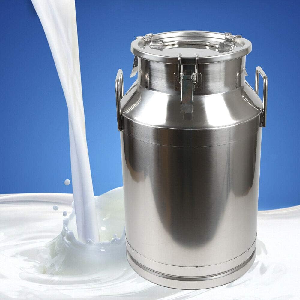 TFCFL 304 Stainless Steel Milk Can 60L/15.85 Gallon Milk Bucket Wine Bucket with Sealed Lid Spigot Option Beer Brewing Pots Kettles Food Jars Canisters Silver (60L/15.85 Gallon)