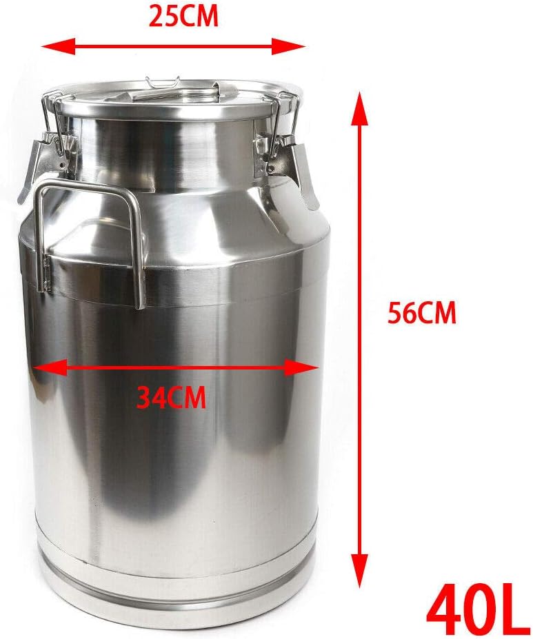 TFCFL 304 Stainless Steel Milk Can 60L/15.85 Gallon Milk Bucket Wine Bucket with Sealed Lid Spigot Option Beer Brewing Pots Kettles Food Jars Canisters Silver (60L/15.85 Gallon)