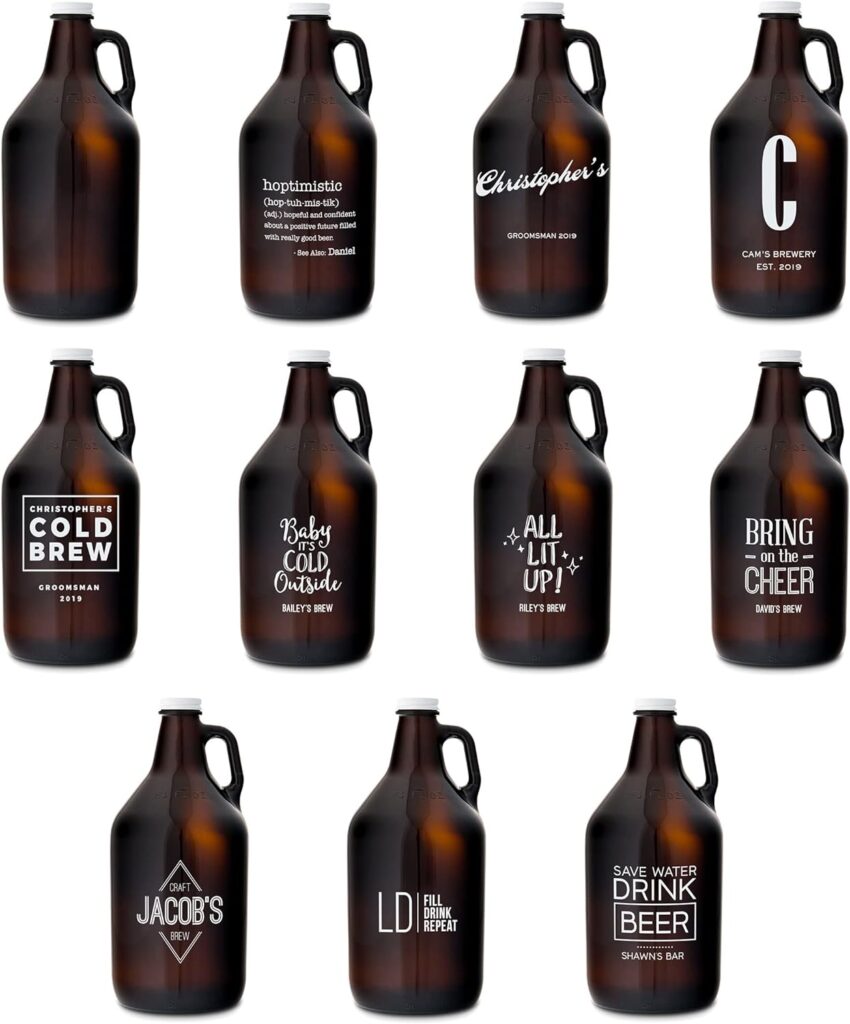 WEDDINGSTAR Custom Amber Glass Beer Growler - Modern Logo Print